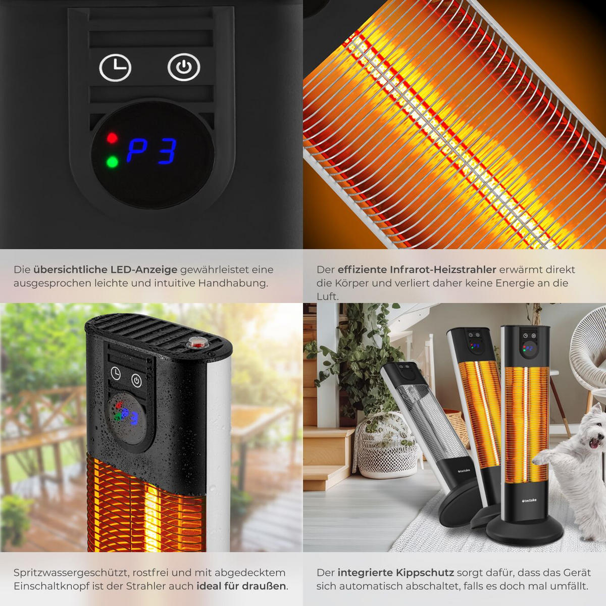 INFRAROTHEIZSTRAHLER Solaris Terra,29 x 29 x 76,5 cm,schwarz - Schwarz, Metall (29/76.5/29cm) - tectake