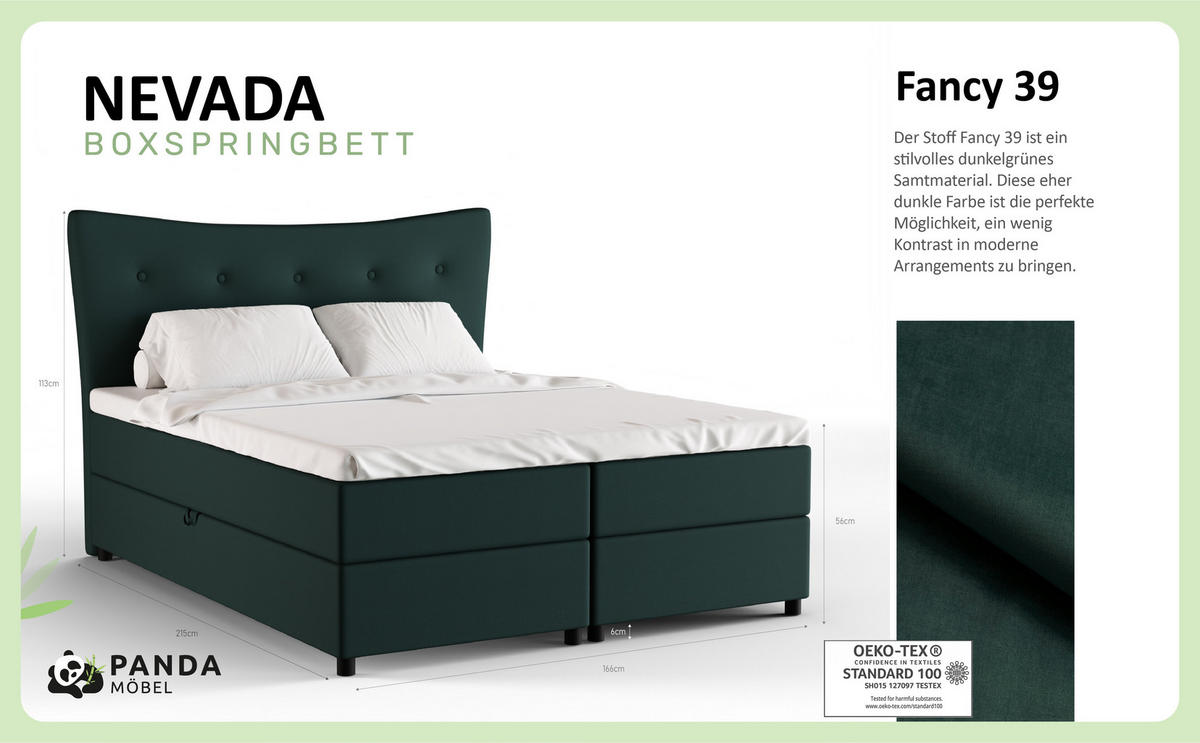 BOXBETT Nevada 160 x 200 cm Doppelbett mit hochwertiger Bonell-Matratze und Topper - grün - Grün, Holz (160/200cm) - Panda Möbel