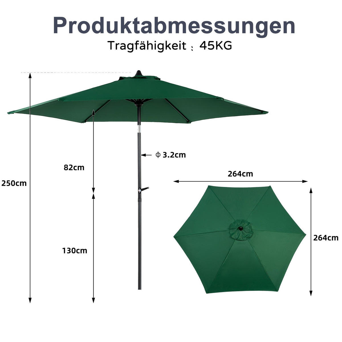SONNENSCHIRM 264x264cm,Aluminium,Sonnenschutz,Dunkelgrün - Dunkelgrün, Metall (264/264cm) - LVHOM