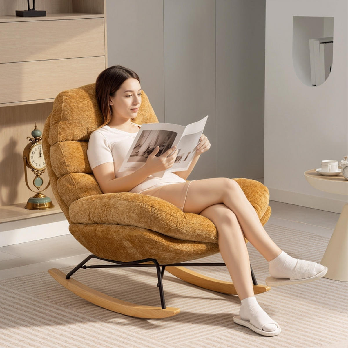 SCHAUKELSTUHL Polyester mit Polsterung, Metallgestell 80/103/91 cm Orange - Orange, Textil (80/91/103cm) - Redom