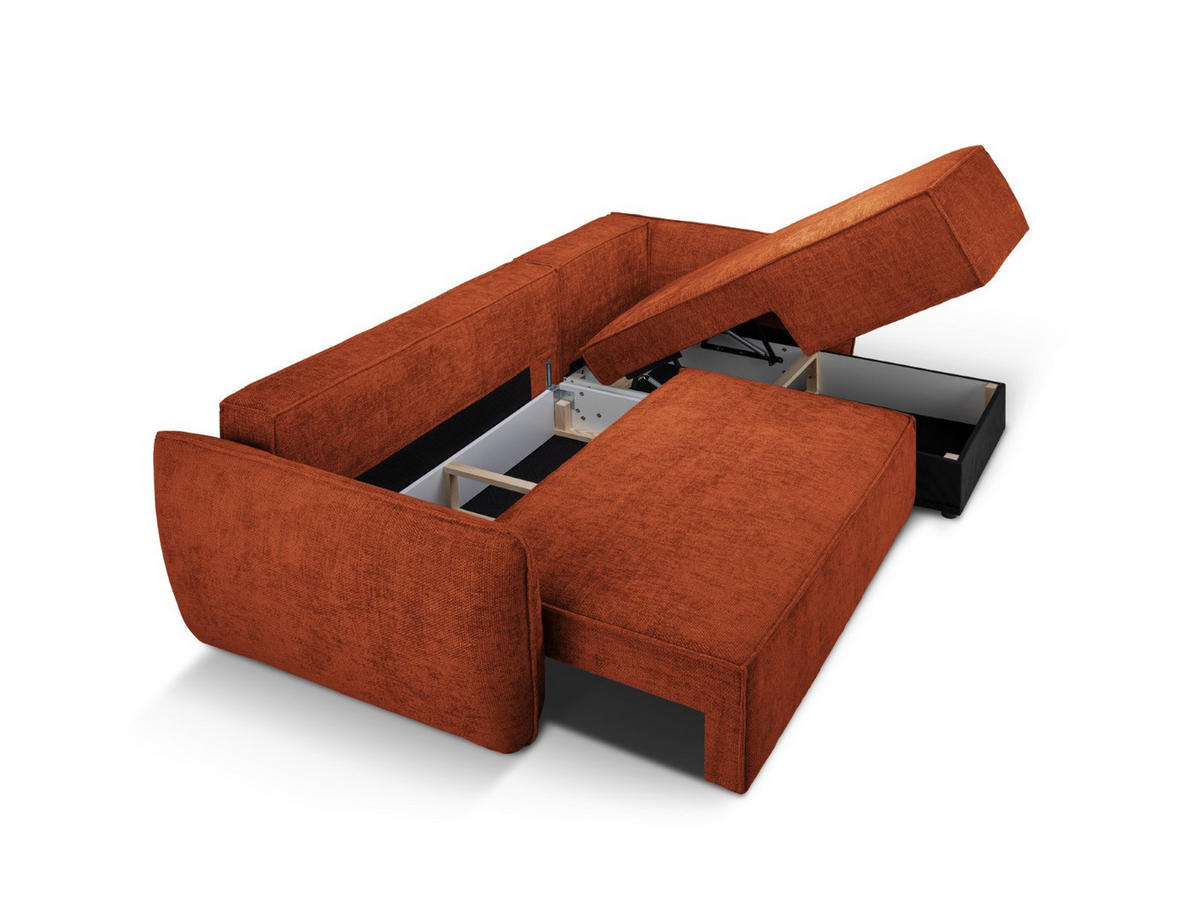 AUSKLAPPBARES-ECKSOFA rechts mit Container Kaelle aus Chenille-Stoff terrakotta 4 Sitzplätze - Terracotta, Textil (165/252cm) - Micadoni