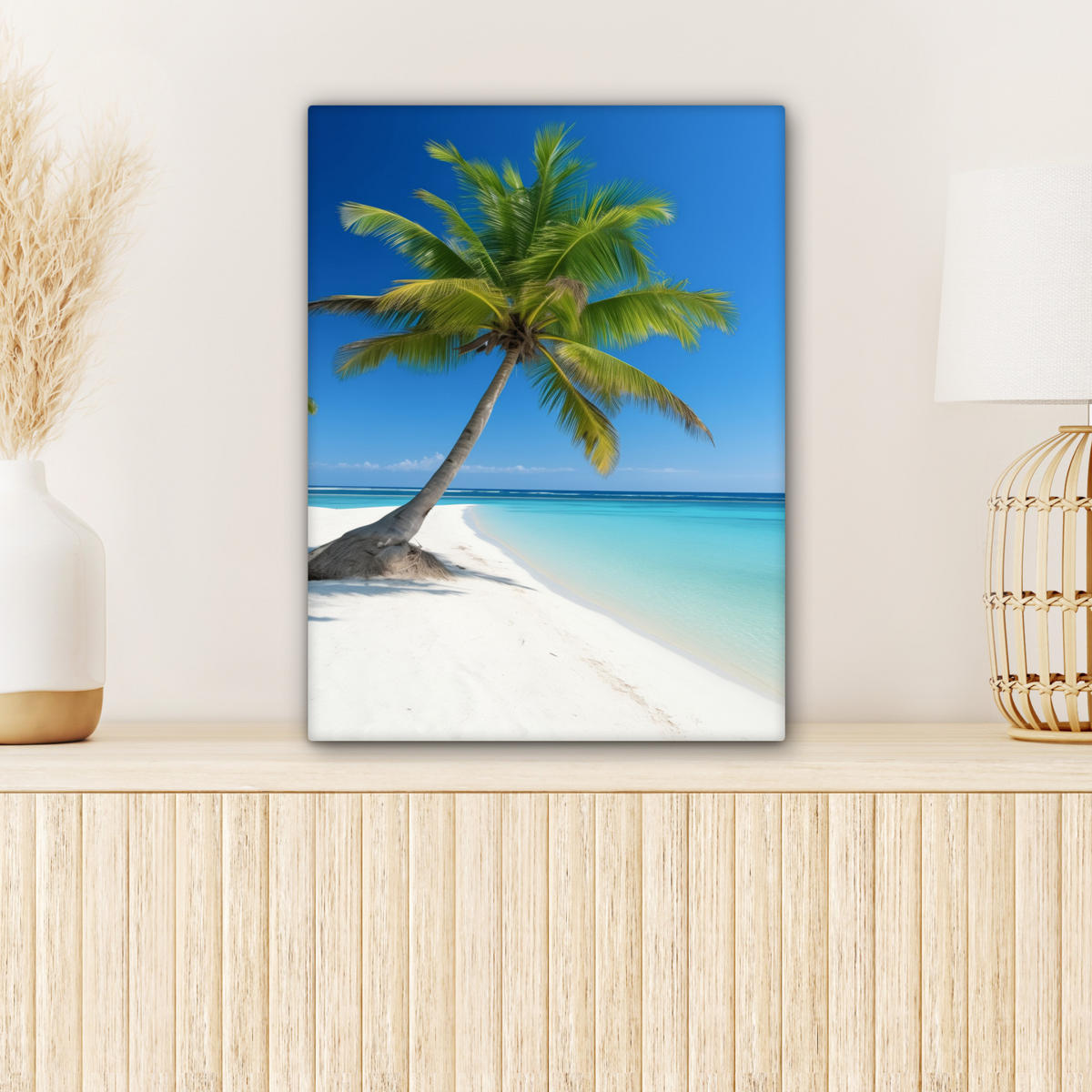 LEINWANDBILD Strand - Palme - Tropisch - Meer Room Decor 30x40 cm - Grün, Textil (30/40cm) - MuchoWow