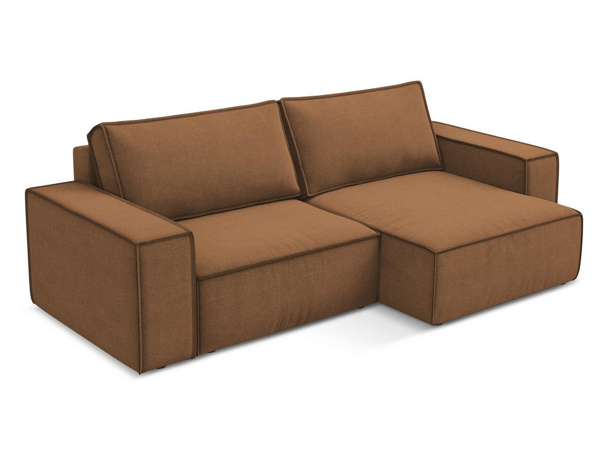 ECKSOFA mit Schlaffunktion Strukturstoff Stoff Orange - Terra cotta/Schwarz, Kunststoff/Textil (257/148cm) - Makamii