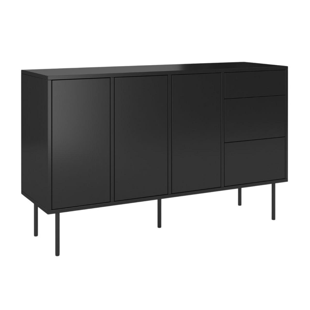SIDEBOARD Mirka, Schwarz, Push to Open System, Minimalistisch - Schwarz, Holzwerkstoff/Metall (130/80/40cm) - Dancan