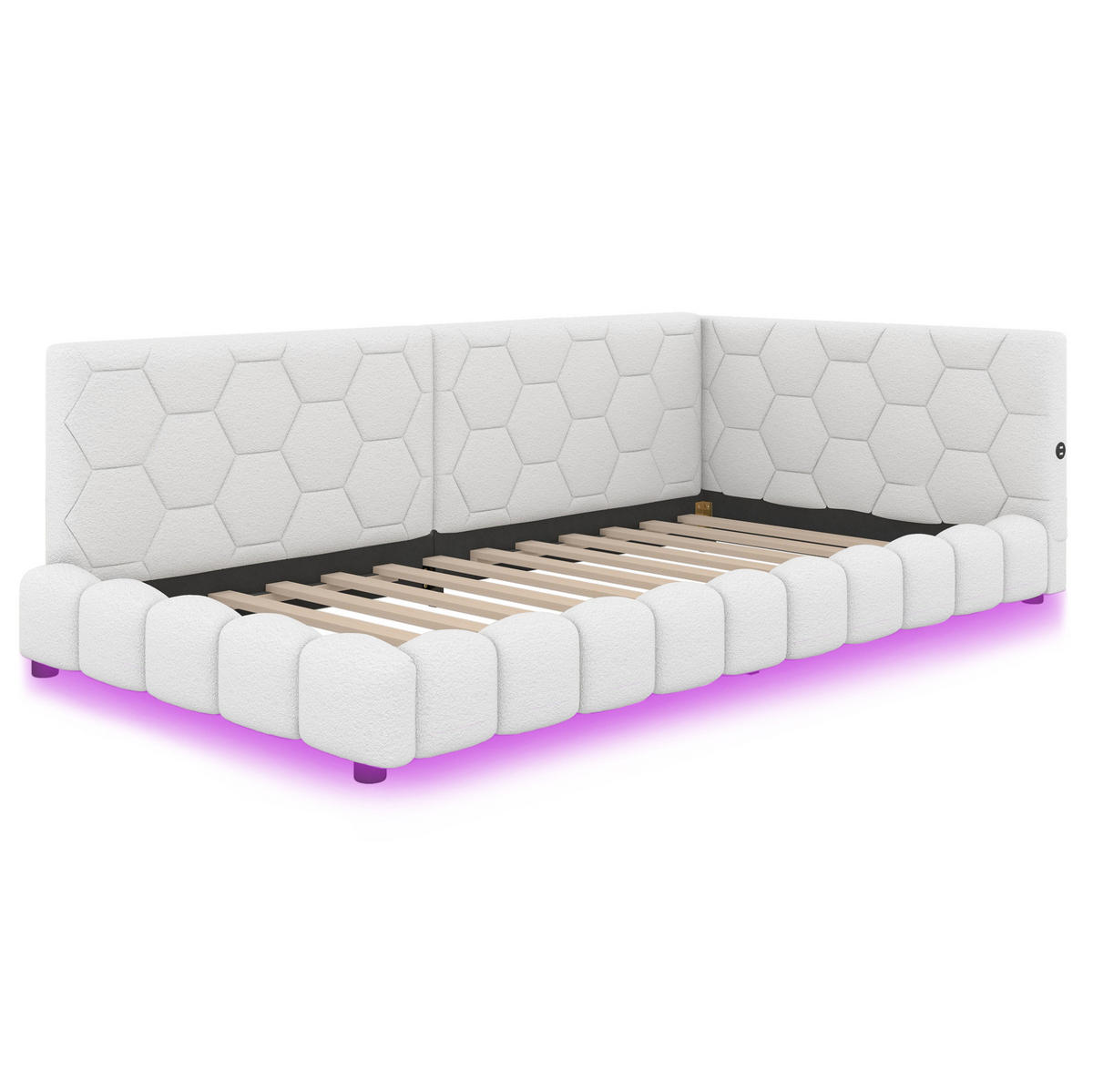 POLSTERBETT mit LED-Beleuchtung 90/200 cm in Weiß mit USB und Lattenrost - Weiß, Textil (90/200cm) - BEAOK