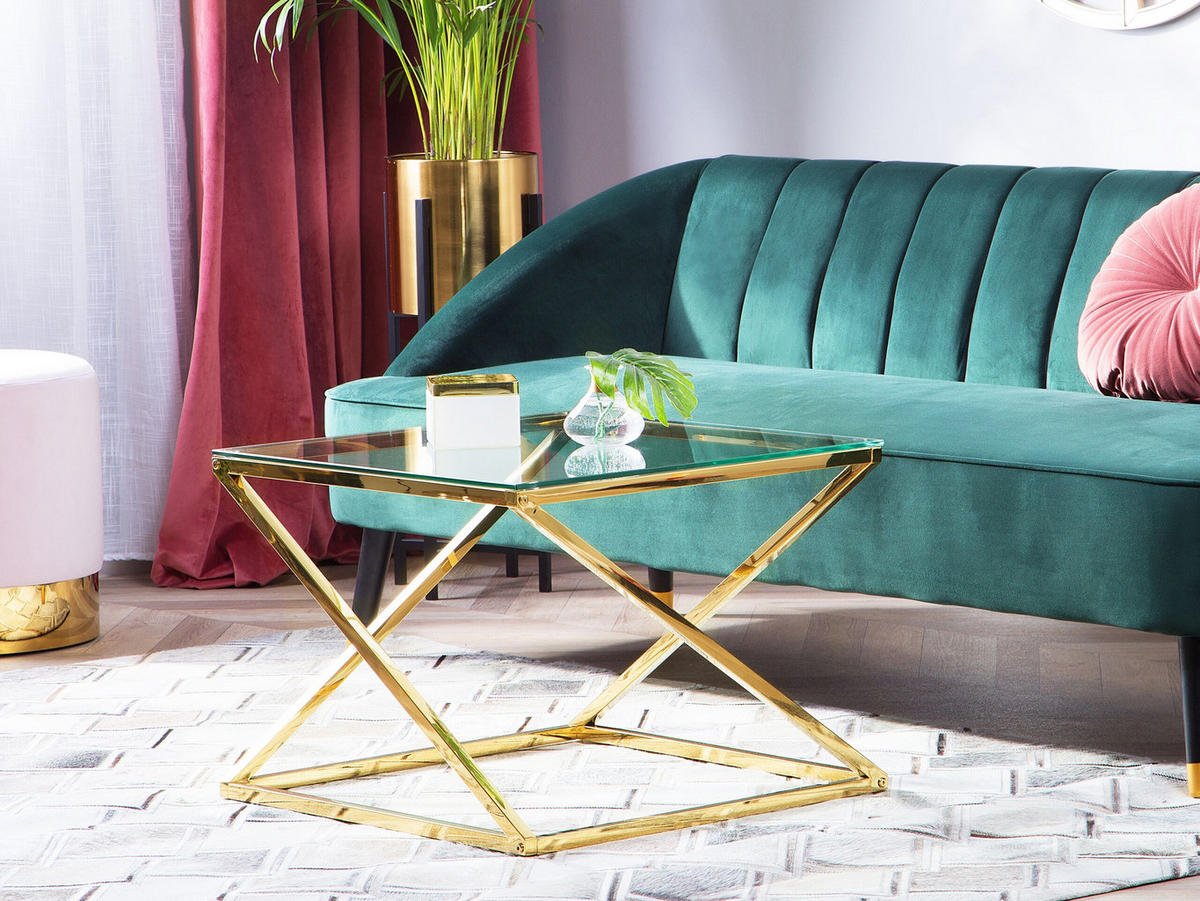 COUCHTISCH Glas Gold quadratisch 60/60 cm Beverly - Transparent/Goldfarben, Glas (60/60/45cm) - Beliani