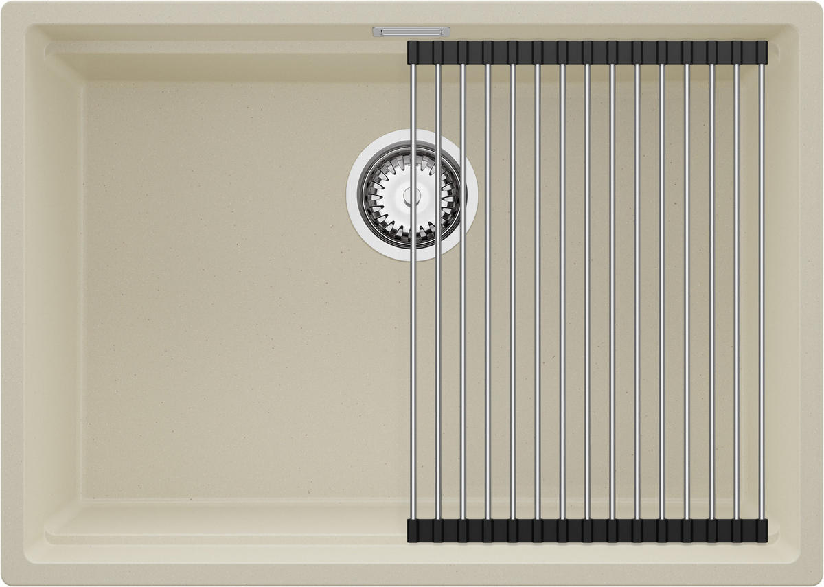 UNTERBAUSPÜLE GRANIT Praga, 2-er set Beige 66/47 cm 1 Becken + Ablauf-Set + Aufrollbare Abtropffläche ab 70er Unterschrank - Chromfarben/Beige, Kunststoff (66/20/47cm) - Primagran