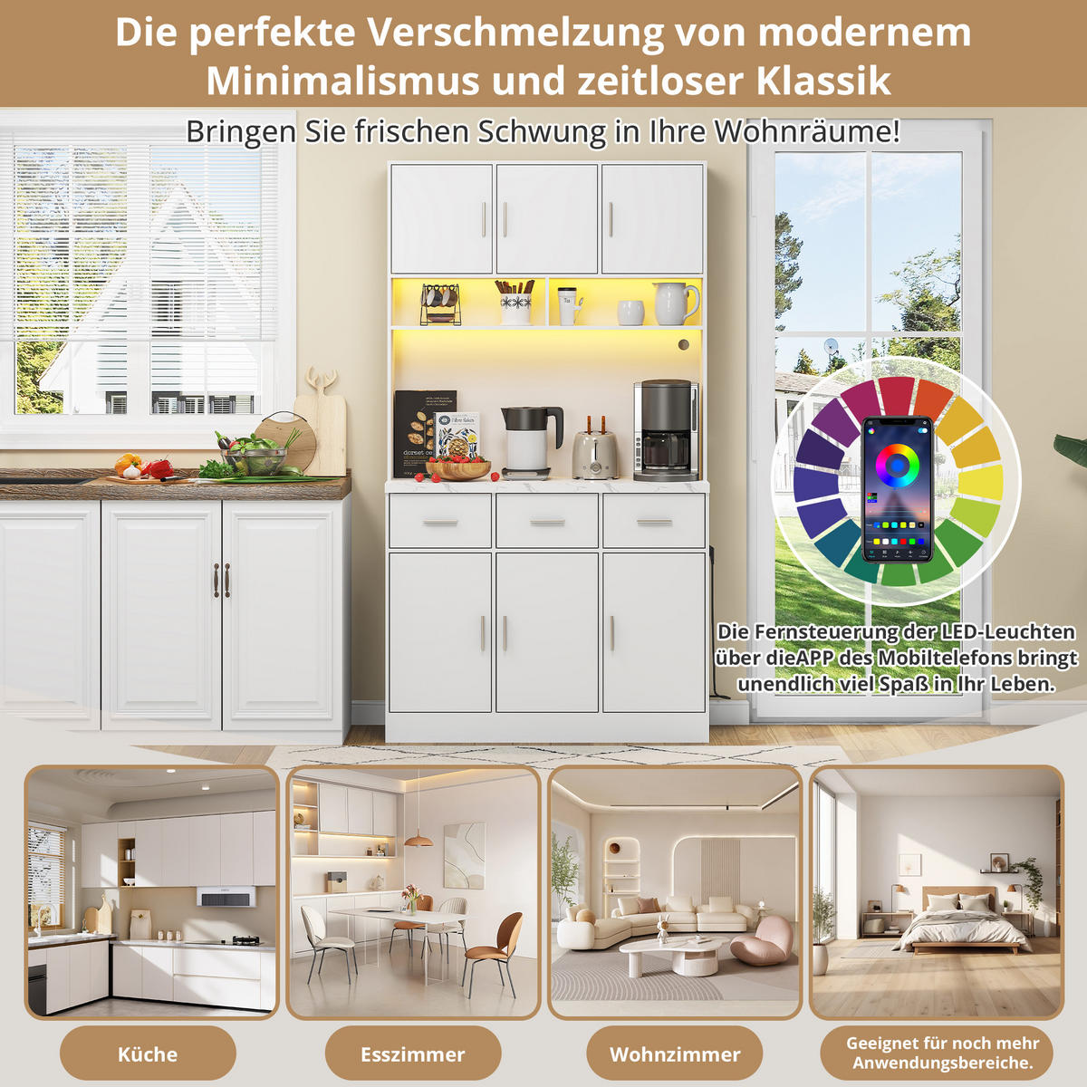 BUFFET 100/40/180 cm weiß aus MDF mit LED und Steckdose - Weiß, Holzwerkstoff (100/180/40cm) - OKWISH