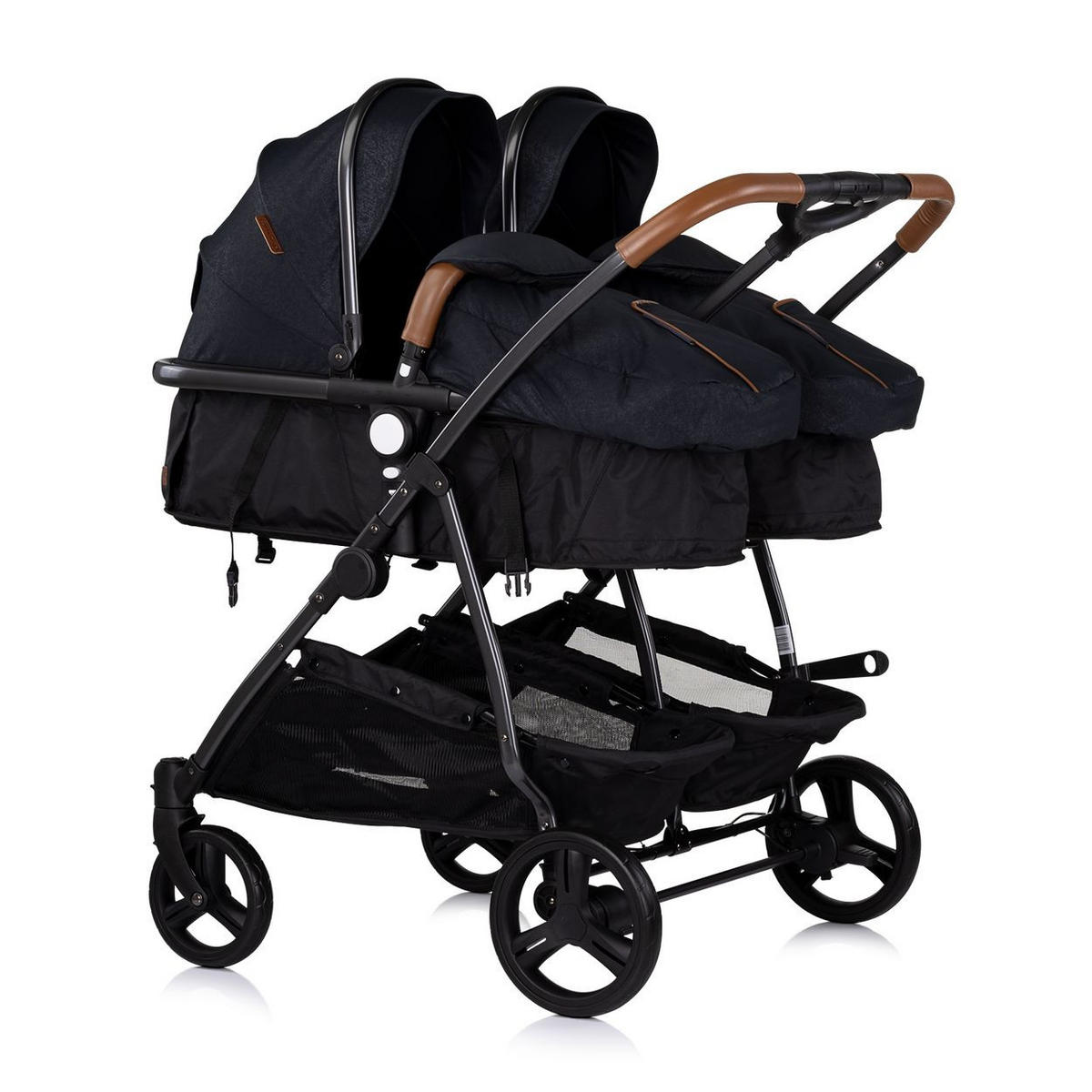 GESCHWISTERKINDERWAGEN Duo Smart schwarz beige klappbar, umbaubar, verstellbar, Fußsack - Schwarz, Metall (80/75/104cm) - Chipolino