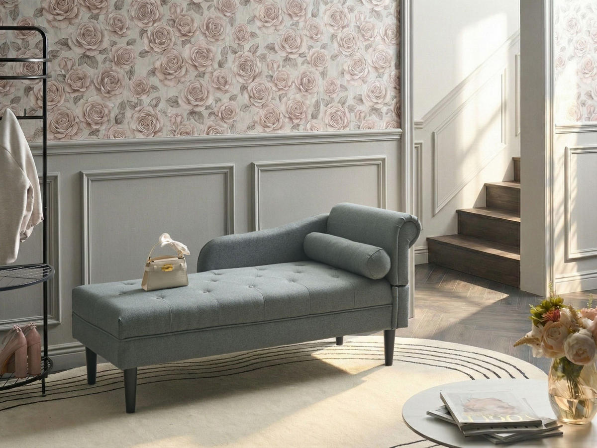 ČALOUNĚNÉ LEHÁTKO CHAISE LONGUE PRAVOSTRANNÉ Látka Zelené Yvoire - černá/zelená barva, textil (68/72/151cm) - Beliani