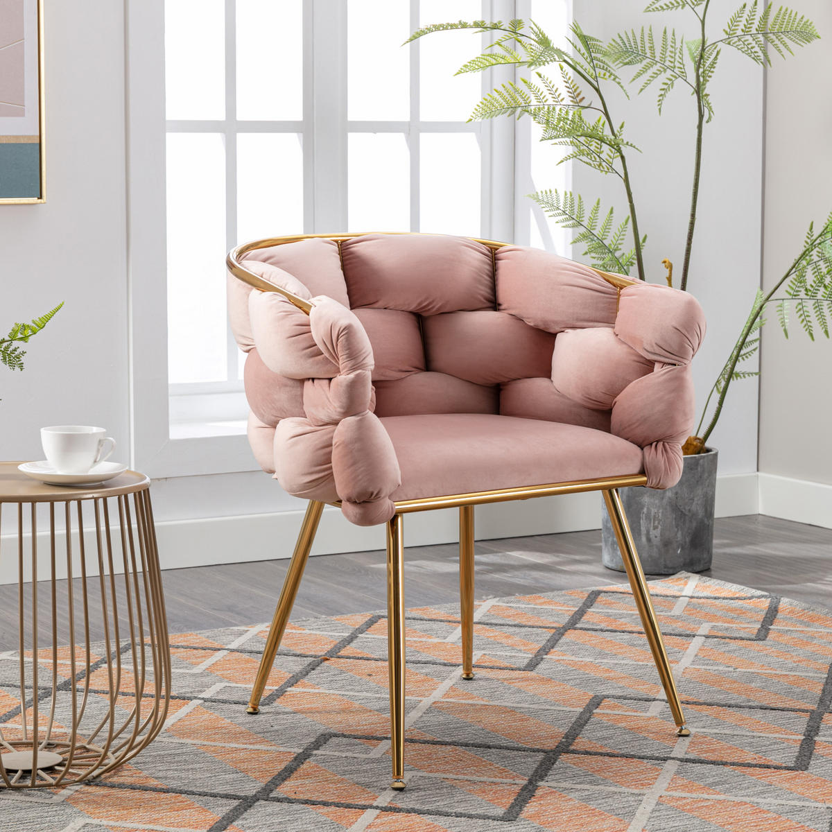 SESSEL Samt Pink mit Metallgestell für Schlafzimmer, Wohnzimmer, Esszimmer - Rosa, Textil/Metall (73/75/56cm) - WISHDOR