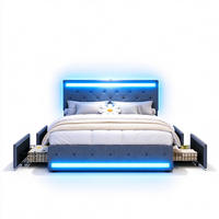 POLSTERBETT 180/200 cm, in Grau Leinenoptik Stoff, Bettkasten, Gepolstertes Kopfteil mit LED-Beleuchtung USB, 4 Metall-Stauraumschubladen - Dunkelgrau, Textil/Metall (180/200cm) - BPKADHY