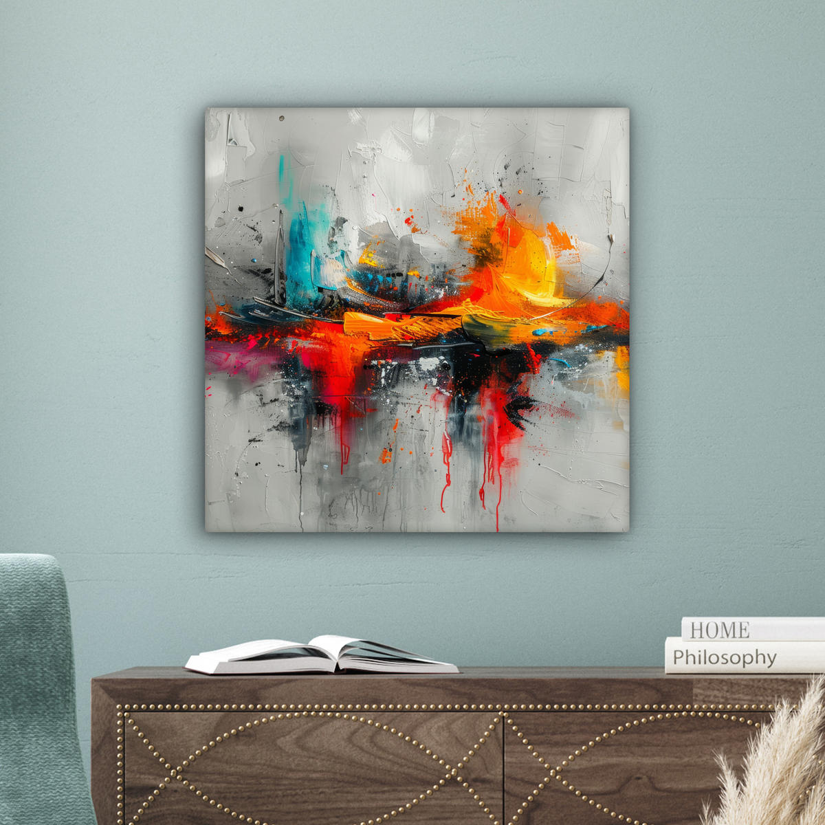 LEINWANDBILD Moderne Kunst - Orange - Grau - Abstrakt 50x50 cm - Hellgrau, Textil (50/50cm) - MuchoWow