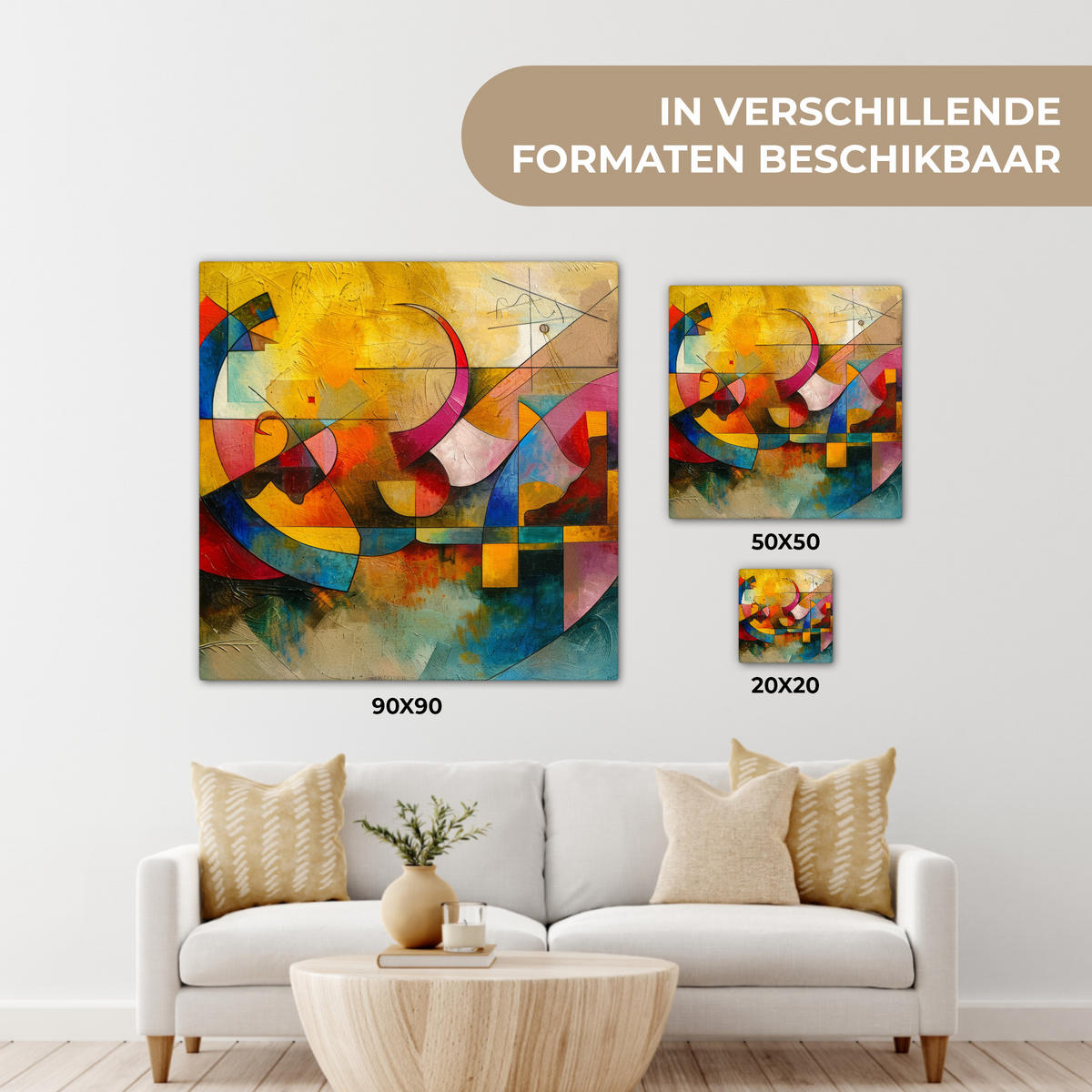 LEINWANDBILD Kunst - Abstrakt - Modern Deko Groß 90x90 cm - Gelb, Textil (90/90cm) - MuchoWow
