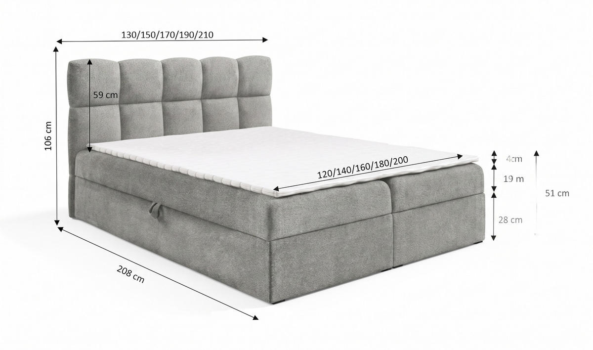 BOXSPRINGBETT mit zwei Stauräume 120x200 cm in Grau - Grau, Textil (120/200cm) - Home Collective
