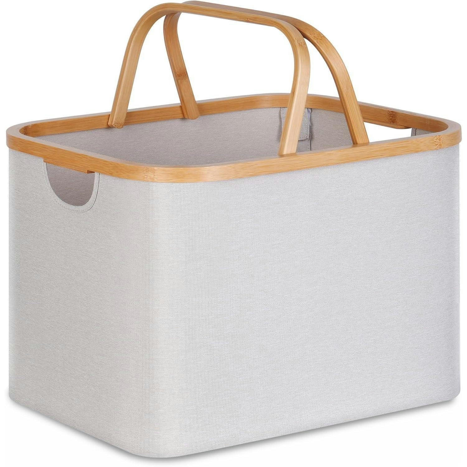 WÄSCHEKORB Bambus Stoff Hellgrau 43L - Grau, Naturmaterialien (33/30/44cm)