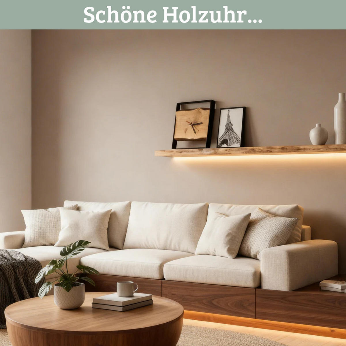 WANDUHR groß Holz EFFO HANDGEFERTIGT 37x37 cm Eiche Geräuschlos - Braun, Holz (37/37/4cm) - DELUKE