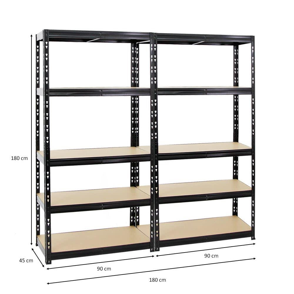SCHWERLASTREGAL Tiger 2er-Set mit 2x 180x90x45 cm Fachlast 265 kg Schwarz - Schwarz, Metall (180/180/45cm) - PROREGAL