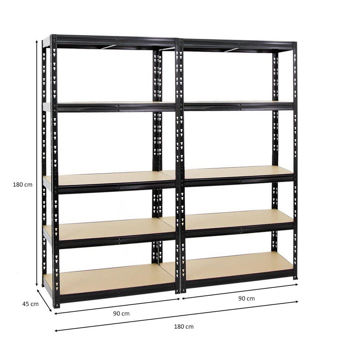 SCHWERLASTREGAL Tiger 2er-Set mit 2x 180x90x45 cm Fachlast 265 kg Schwarz - Schwarz, Metall (180/180/45cm) - PROREGAL