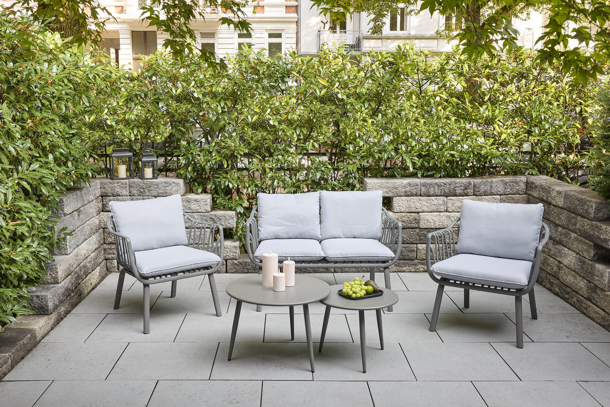 LOUNGESET 4tlg. Moroni, Grau, Kunsstoff - Grau, Kunststoff/Metall - dasmöbelwerk