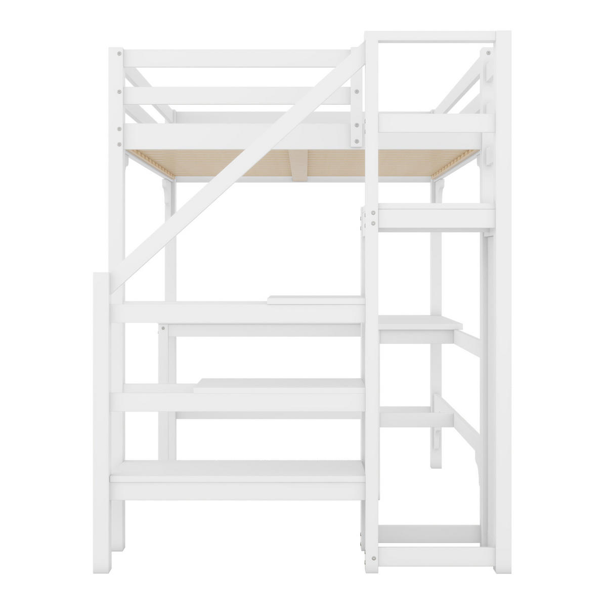 HOCHBETT 140/200 cm Weiß aus Kiefernholz und MDF mit Schreibtisch - Weiß, Holz (140/200cm) - OKMYHOME