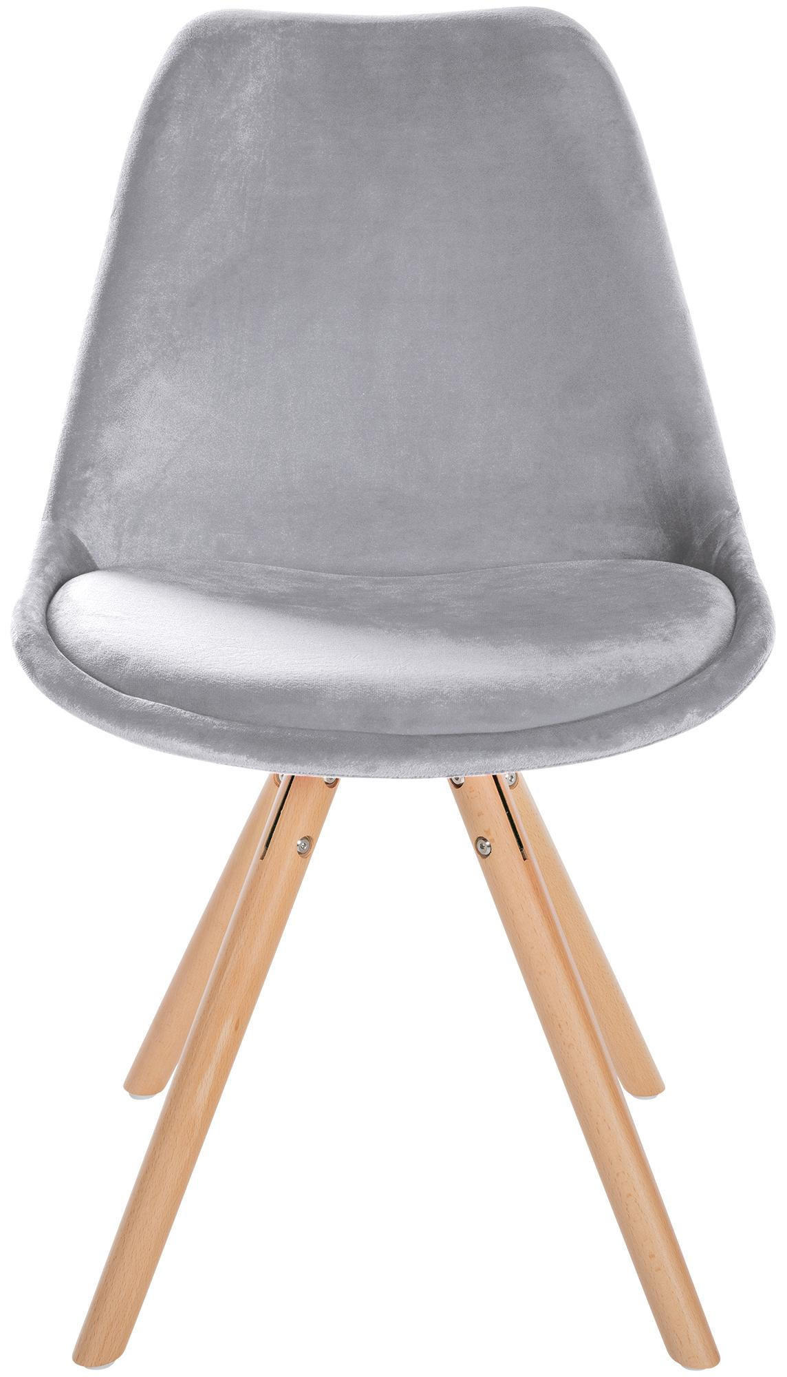 STUHL Samt hellgrau - Eukalyptusholzfarben/Hellgrau, Holz/Textil (48/81/54cm) - CLP