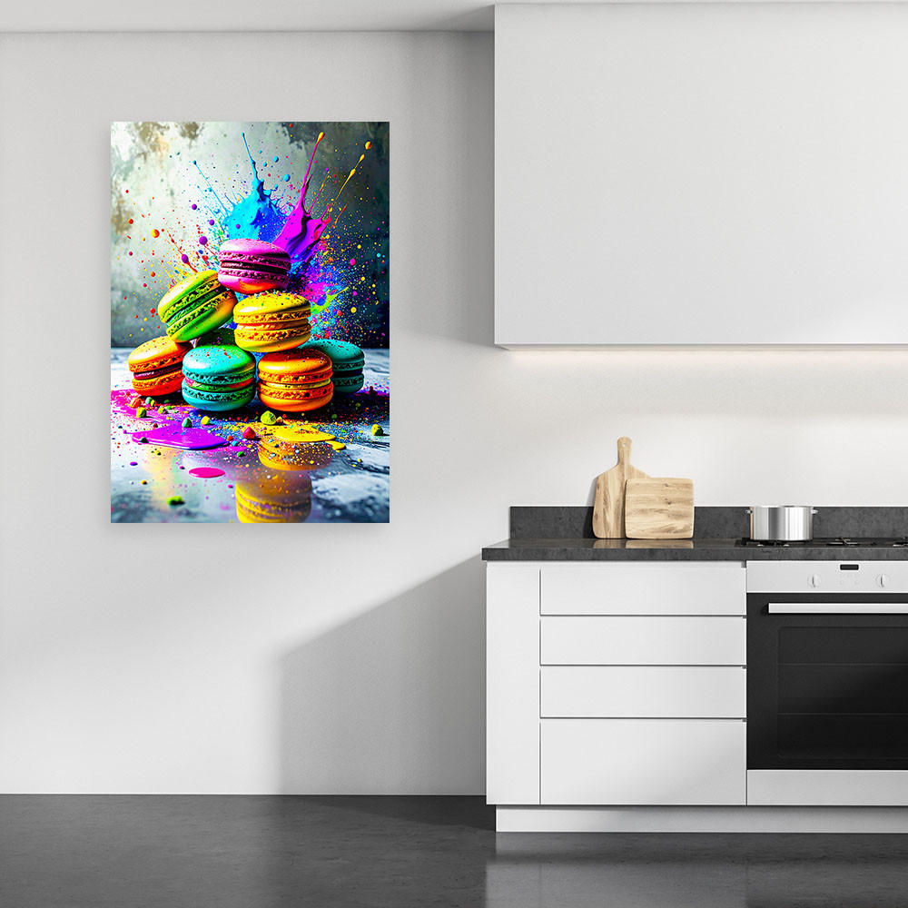 LEINWANDBILD Bunte Macarons Kekse 70x100cm - Multicolor, Textil (70/100cm) - Feeby