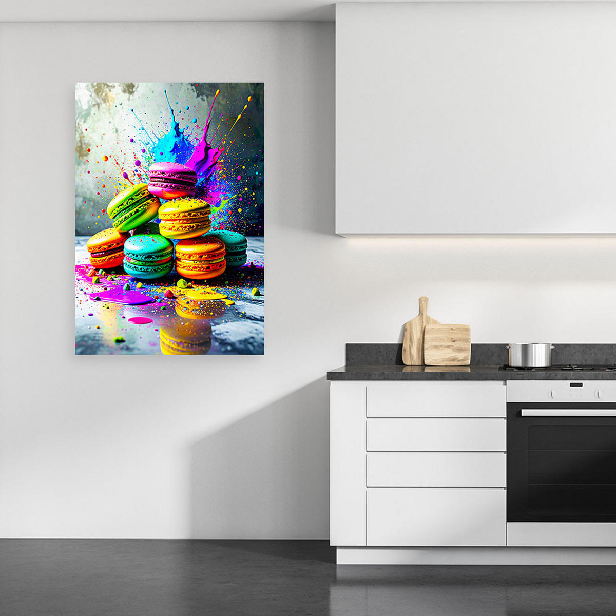 LEINWANDBILD Bunte Macarons Kekse 60x90cm - Multicolor, Textil (60/90cm) - Feeby