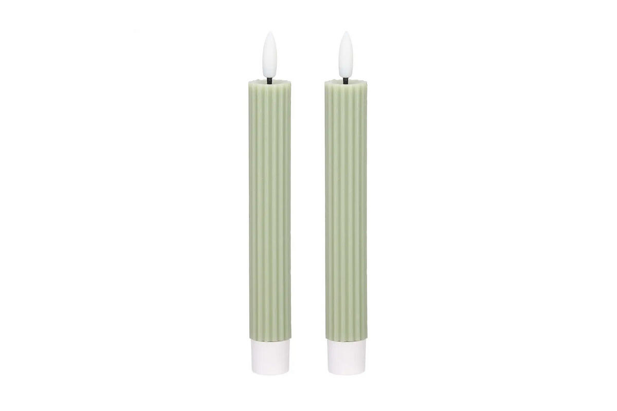 LED-KERZENSET Ø2,2x15,5 cm, Grün - Grün, Naturmaterialien (2.2/2.2/15.5cm) - dasmöbelwerk
