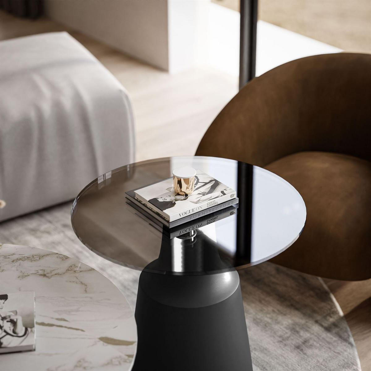 COUCHTISCH 2-in-1 CHANTELLE in Grau - Grau, Glas (70/70/40cm) - Lookway