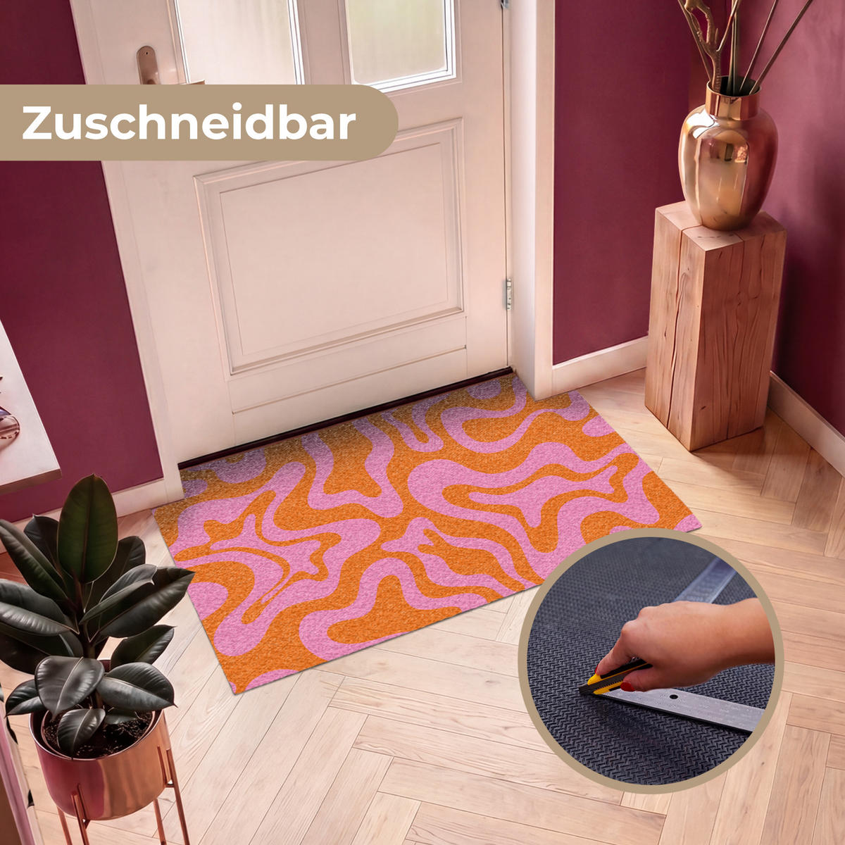 ROHOŽKA Vzor - růžová - oranžová - abstraktní - moderní 120x80 cm - růžová, textil/umělá hmota (120/0.4cm) - MuchoWow