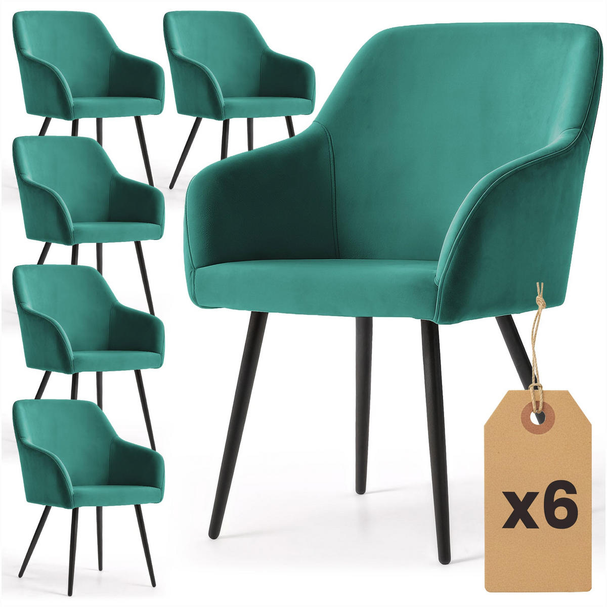 POLSTERSTUHL 6er Set, Metallbeine Grün, Schwarz 54,5/83/58 - Schwarz/Grün, Textil (55/83/58cm) - RAUMHIRSCH FURNITURE