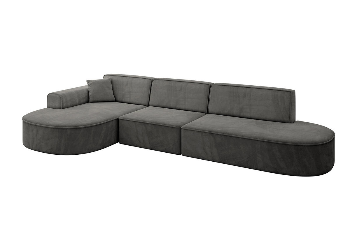 ECKSOFA Ottomane Links MARI-L2 - 328x171x79 cm Dunkelgrau Velours - Dunkelgrau/Schwarz, Holzwerkstoff/Kunststoff (328/171cm) - ALTDECOR