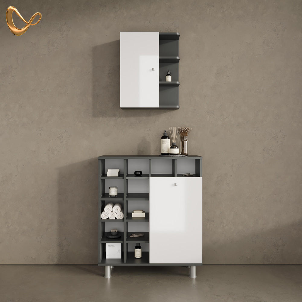 BADSCHRANK Fucino Weiß Hochglanz 47.2 x 59.2 cm - Weiß Hochglanz/Anthrazit, Holzwerkstoff (47.2/59.2/20.8cm) - Livinity®