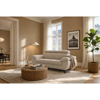 2,5-SITZER Karlstad Chenille Beige verstell. Kopfstützen B 194 cm - Taupe, Kunststoff/Textil (194/84/100cm) - foamnova