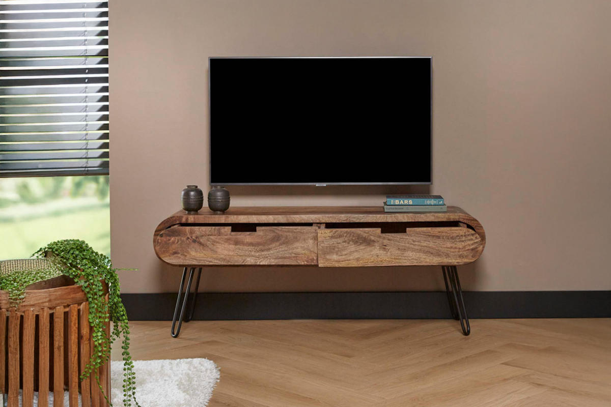 LOWBOARD EVORA Braun Holz - Schwarz/Braun, Holz/Metall (135/50/35cm) - KAWOLA