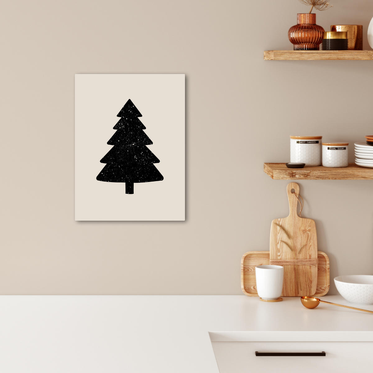 LEINWANDBILD Weihnachtsbaum - Schwarz - Urlaub - Beige 30x40 cm - Schwarz, Textil (30/40cm) - MuchoWow