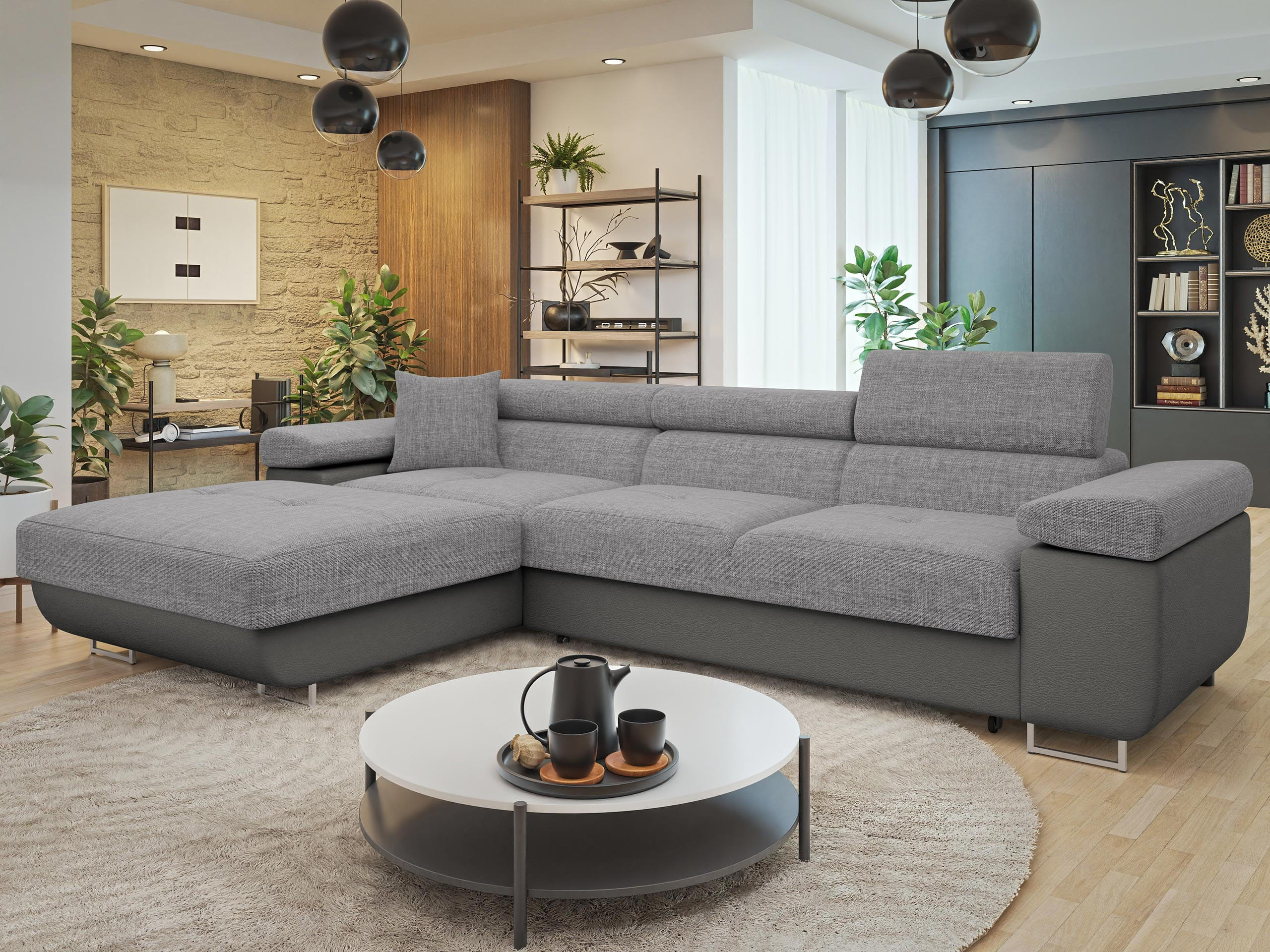 ECKSOFA Torezio Mini, Seite: Links - Alufarben, Holz/Textil (280/170cm) - MIRJAN24