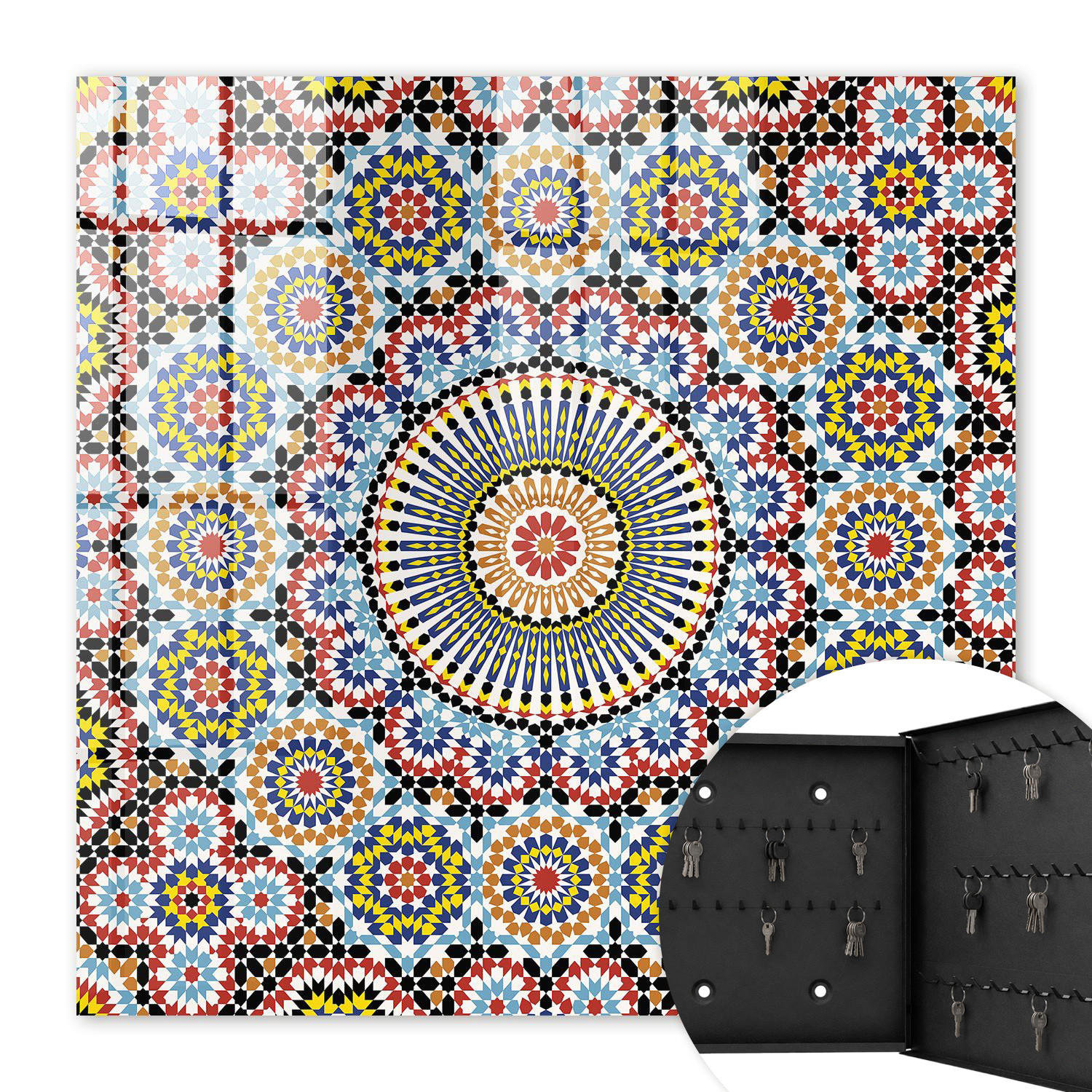 SCHLÜSSELBOX Schwarz 30x30 cm- Türöffnung nach rechts - Mosaikmuster - Blau, Metall (30/30/5cm) - TULUP