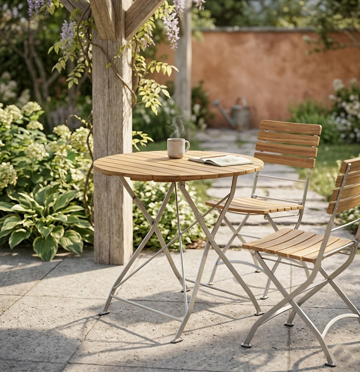 KLAPPTISCH Bad Belzig aus Robinienholz 77 cm rund, Stahlgestell Verzinkt - Braun, Holz (77/77/72cm) - TPFGarden