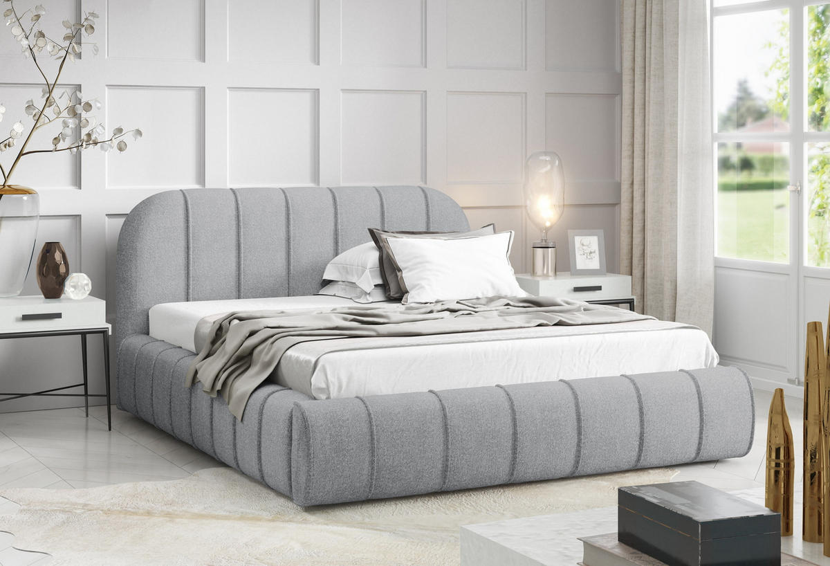 POLSTERBETT 140x200 Lunea, Samt, Metallrahmen, Bettkasten, Hellgrau - Hellgrau, Holz/Textil (140/200cm) - Emporius