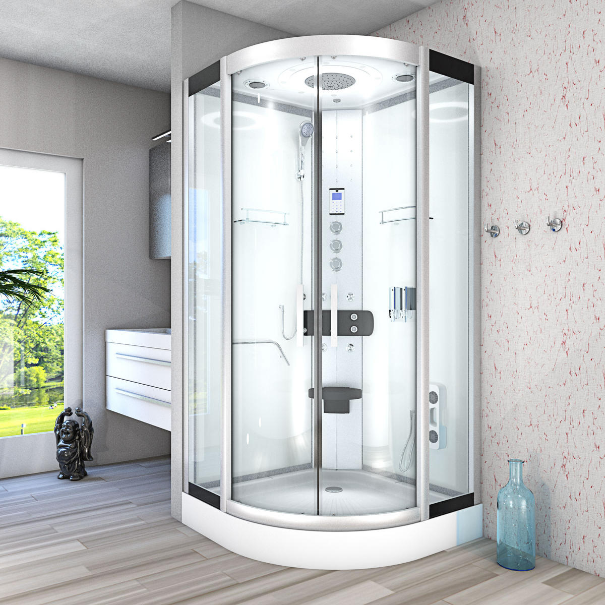 FERTIGDUSCHE Dusche D58-00T1 Weiß 80x80 - Weiß, Glas/Kunststoff (80/80/215cm) - AcquaVapore by Sandra Jentho