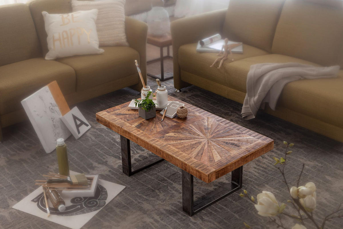 COUCHTISCH Mangoholz in Rustikalem Stil mit Metallbeinen, Maße 105x40x55 cm, Traglast 50 kg - Anthrazit/Braun, Holz/Metall (55/105/40cm) - KADIMA DESIGN