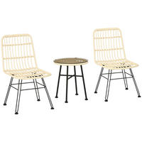BISTROTSET 3tlg DE-13666 mit Glastisch und Polsterkissen Creme - Creme, Kunststoff/Metall - ComfortXL