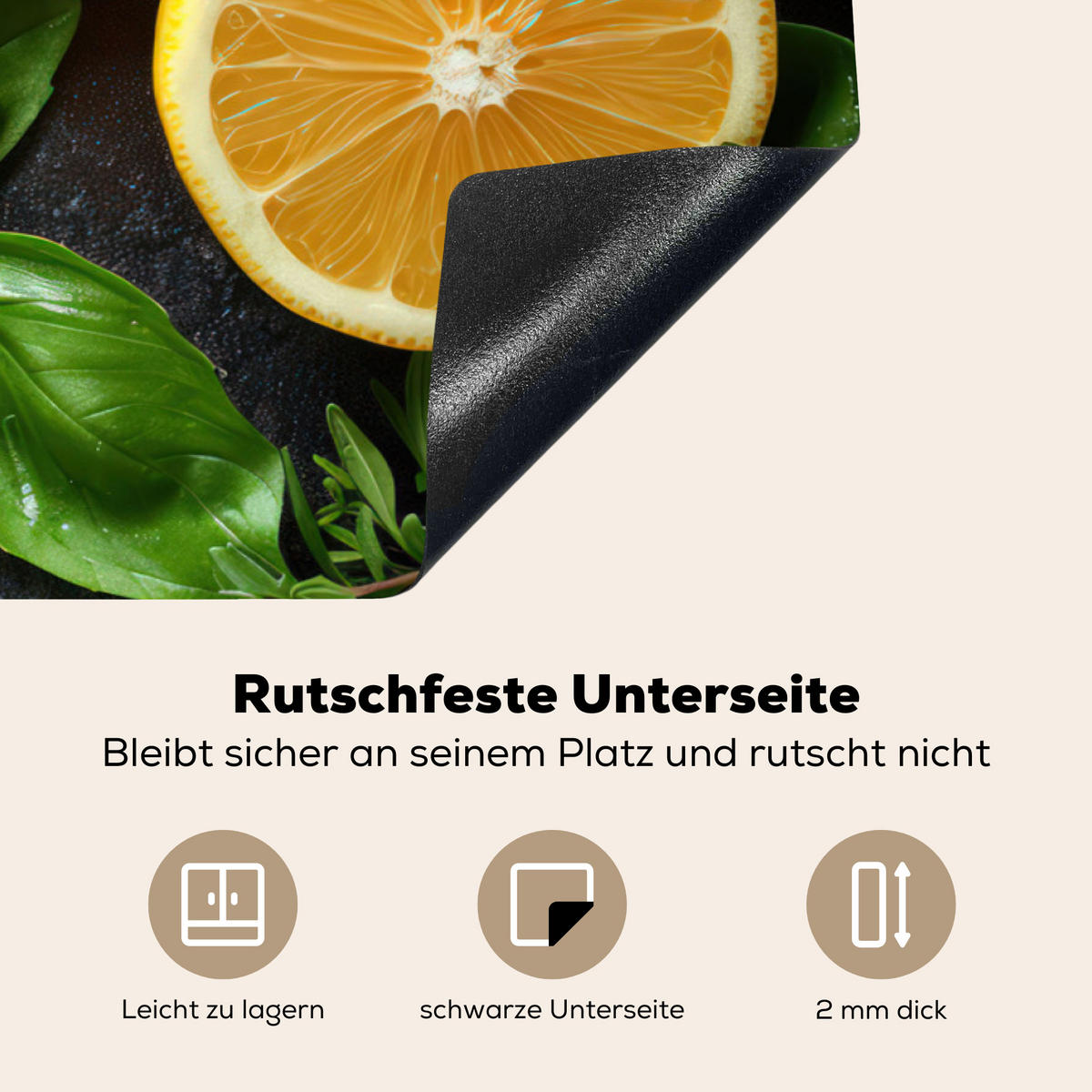 HERDABDECKPLATTE Obst - Grau - Konkret - Orange - Pflanzen Ceranfeldabdeckung 90x52 cm - Anthrazit, Kunststoff (90/52/0.2cm) - MuchoWow