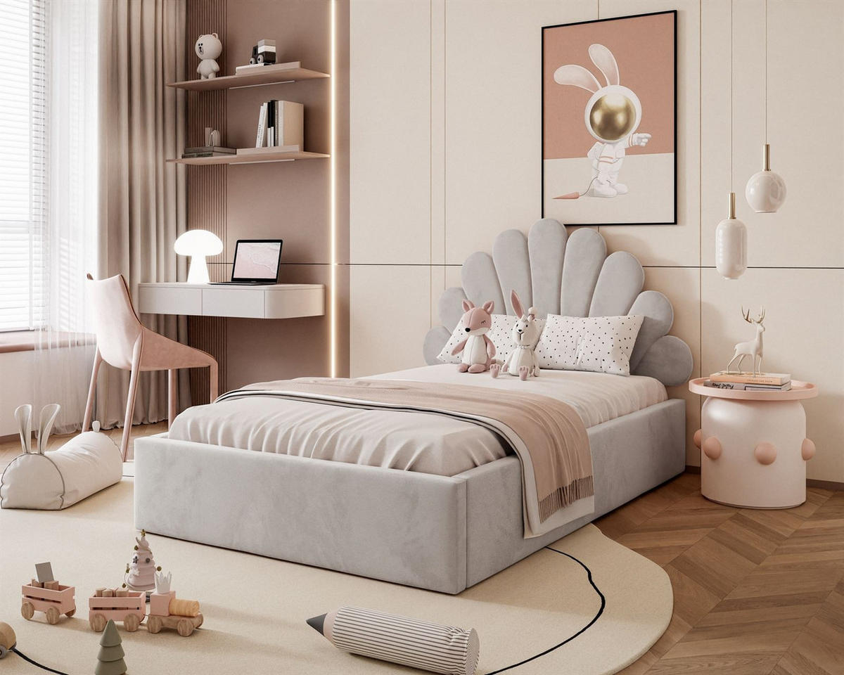 POLSTERBETT ASHLEY mit Bettkasten 180x200 cm, Stoff: Jasmine 81 - Grau, Textil - Lookway