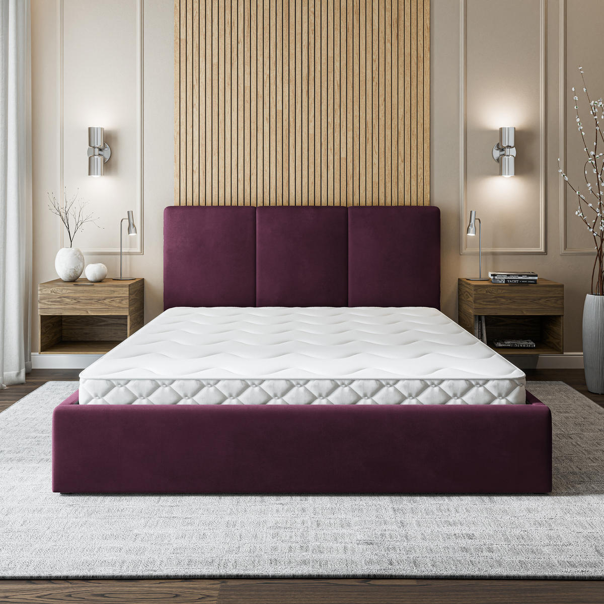 POLSTERBETT AZURI 160x200 cm mit Bettkästen - Violett - Violett, Holz (160/200cm) - MASSENO
