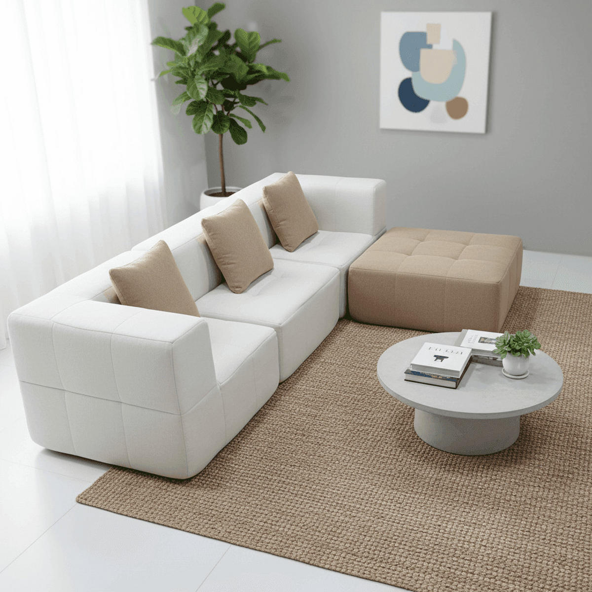 ECKSOFA Eden Komplett Weiß Sand 3-Sitzer - Beige, Textil (272/71/92cm) - COCO Living