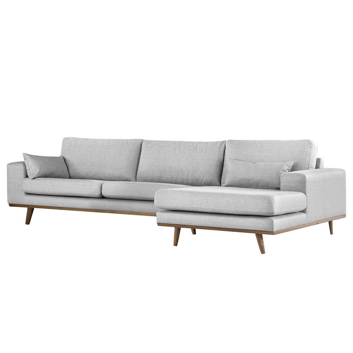 ECKSOFA mit Longchair - Eichefarben/Hellgrau, Eichenholz/Textil (281/153cm) - home24