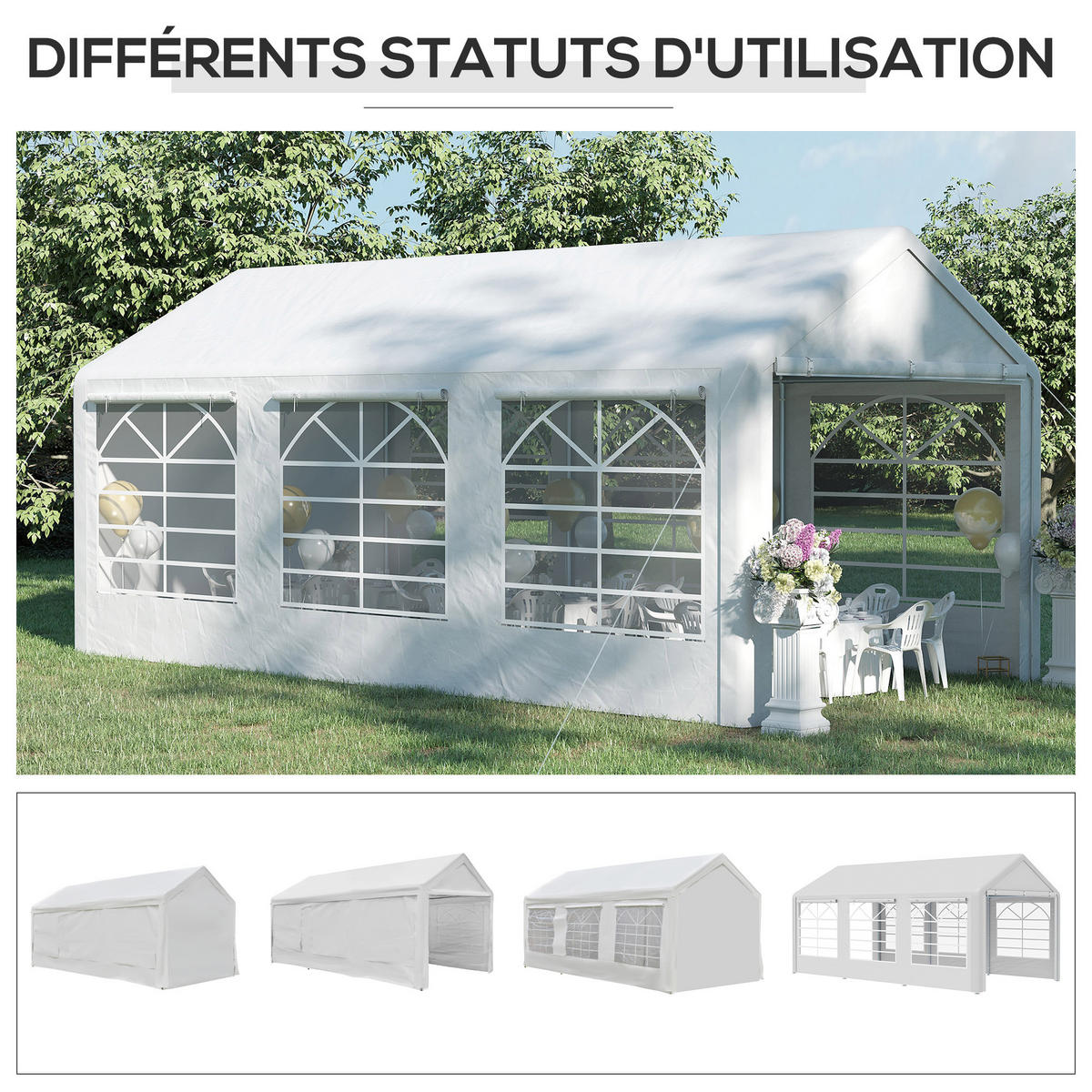 PAVILION DE-12635 600/300 cm mit 6 Fenstern und 4 Seitenwänden Weiß - Weiß, Kunststoff (300/280/600cm) - ComfortXL